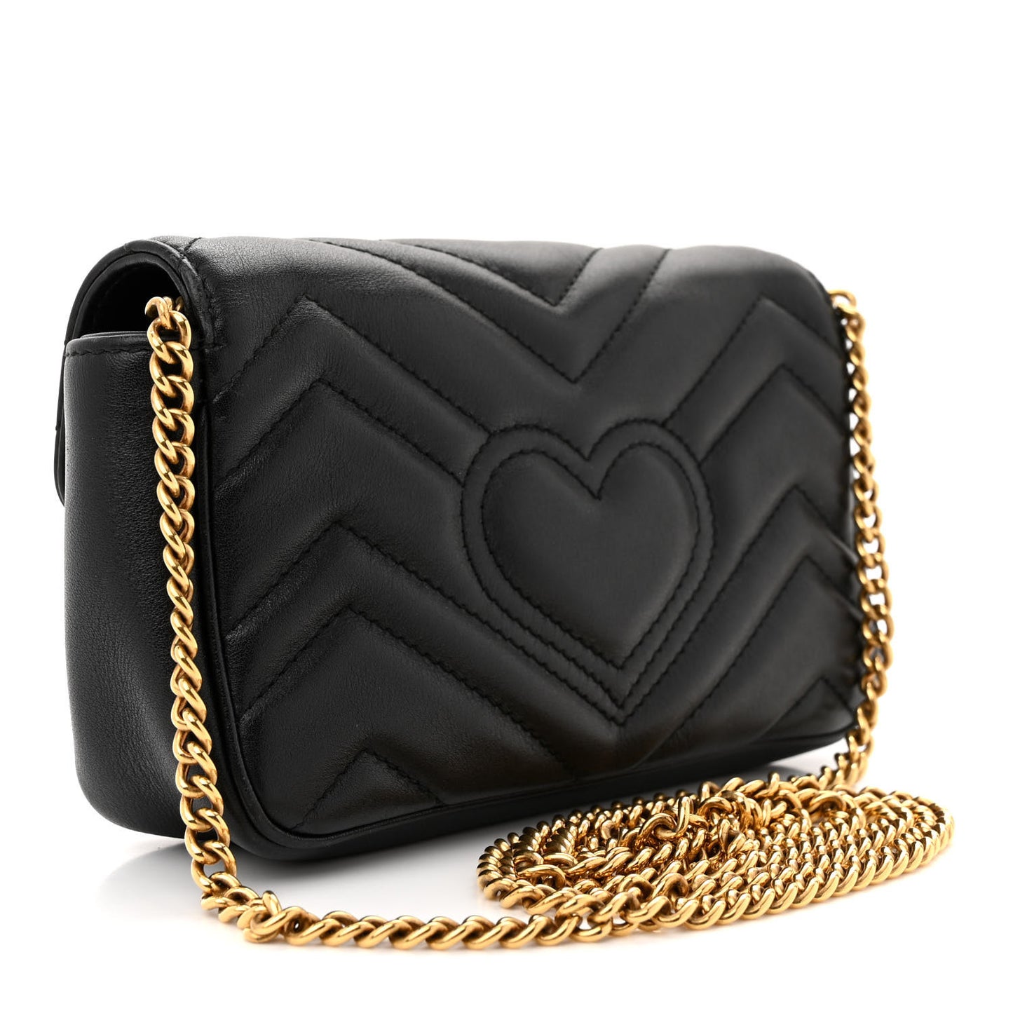 Calfskin Matelasse Super Mini GG Marmont Shoulder Bag Black