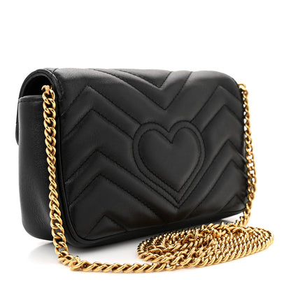 Gucci Calfskin Matelasse Super Mini GG Marmont Shoulder Bag Black 3 of 12