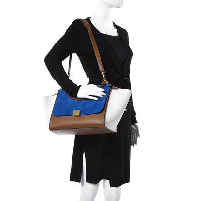 Celine Calfskin Suede Medium Tri-Color Trapeze Bright Blue 3 of 8
