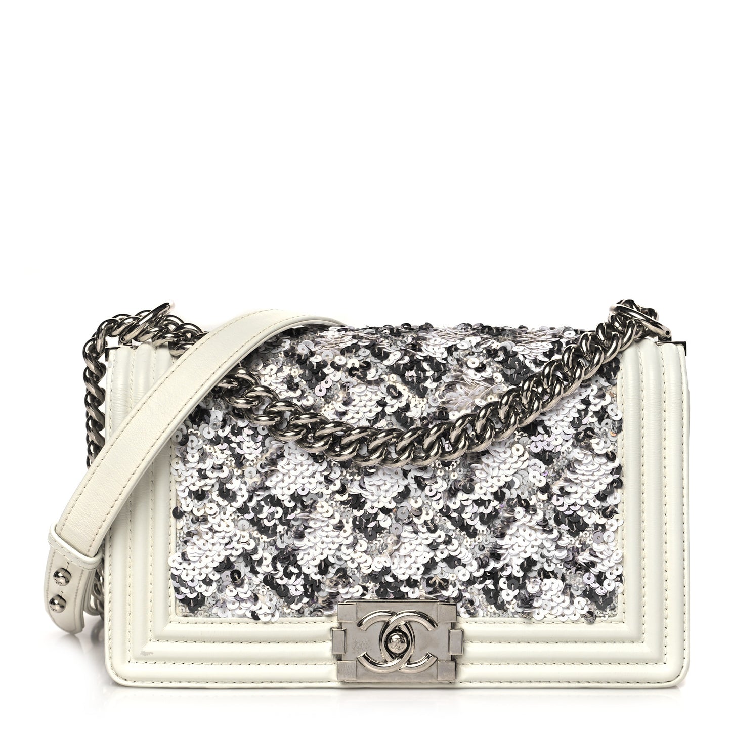 Calfskin Sequin Medium Boy Chanel Flap White