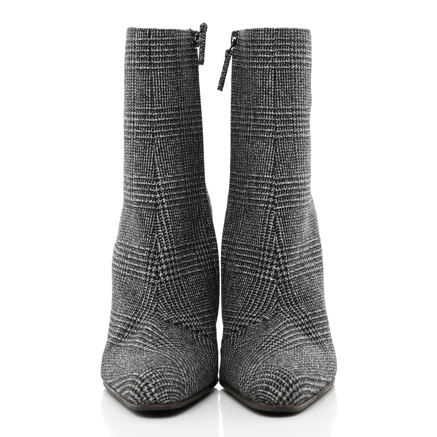 Wool Plaid Ankle Boots 40 Black White