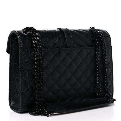 Saint Laurent Grain De Poudre Textured Mixed Matelasse Triquilt Medium Monogram Satchel Black 3 of 13
