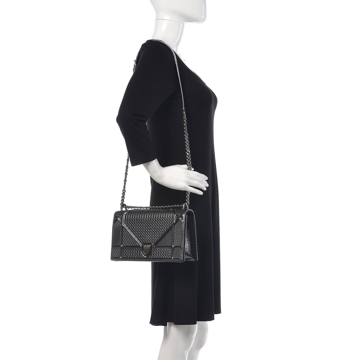 Metallic Patent Micro-Cannage Medium Diorama Flap Bag Graphite