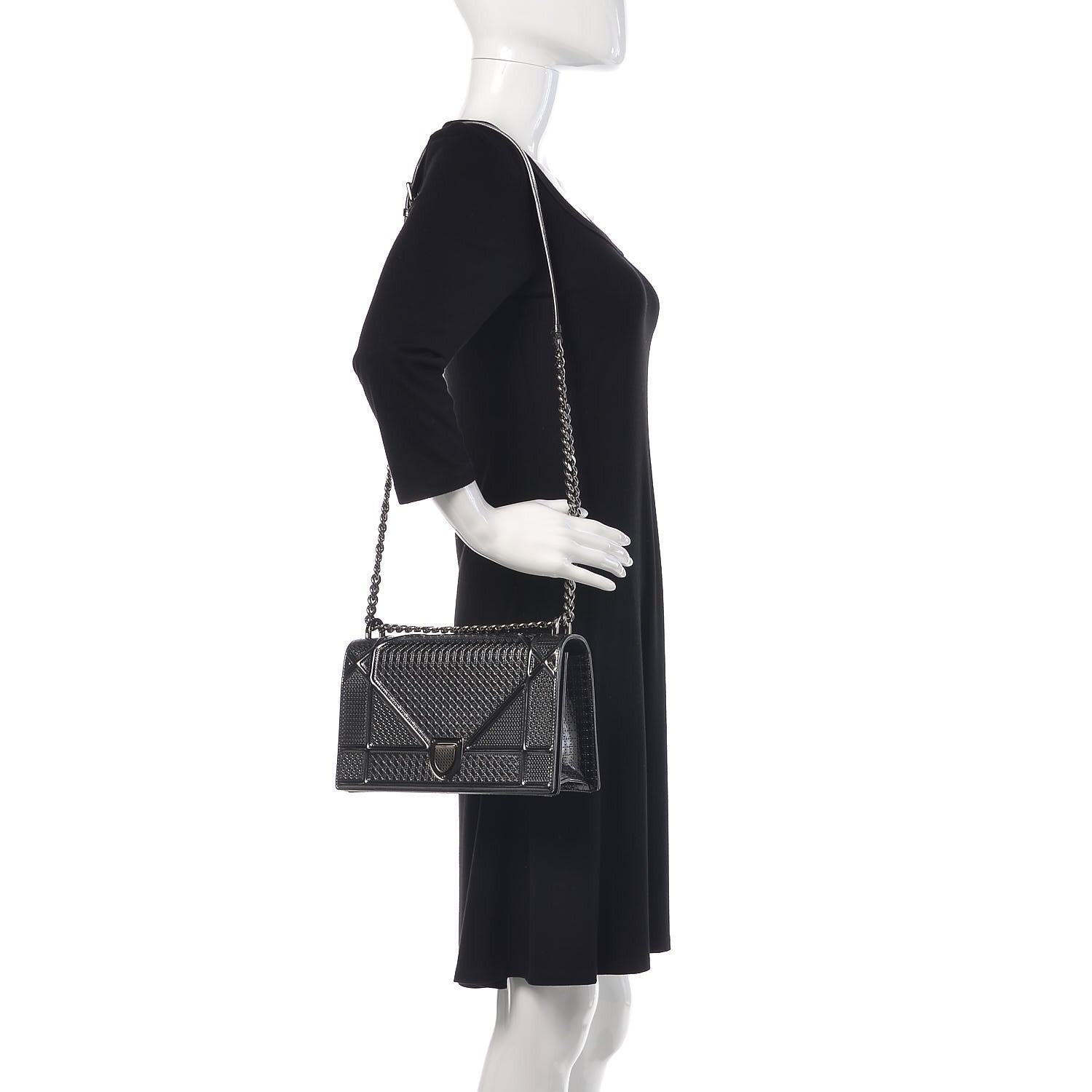Christian Dior Metallic Patent Micro-Cannage Medium Diorama Flap Bag Graphite 2 of 14