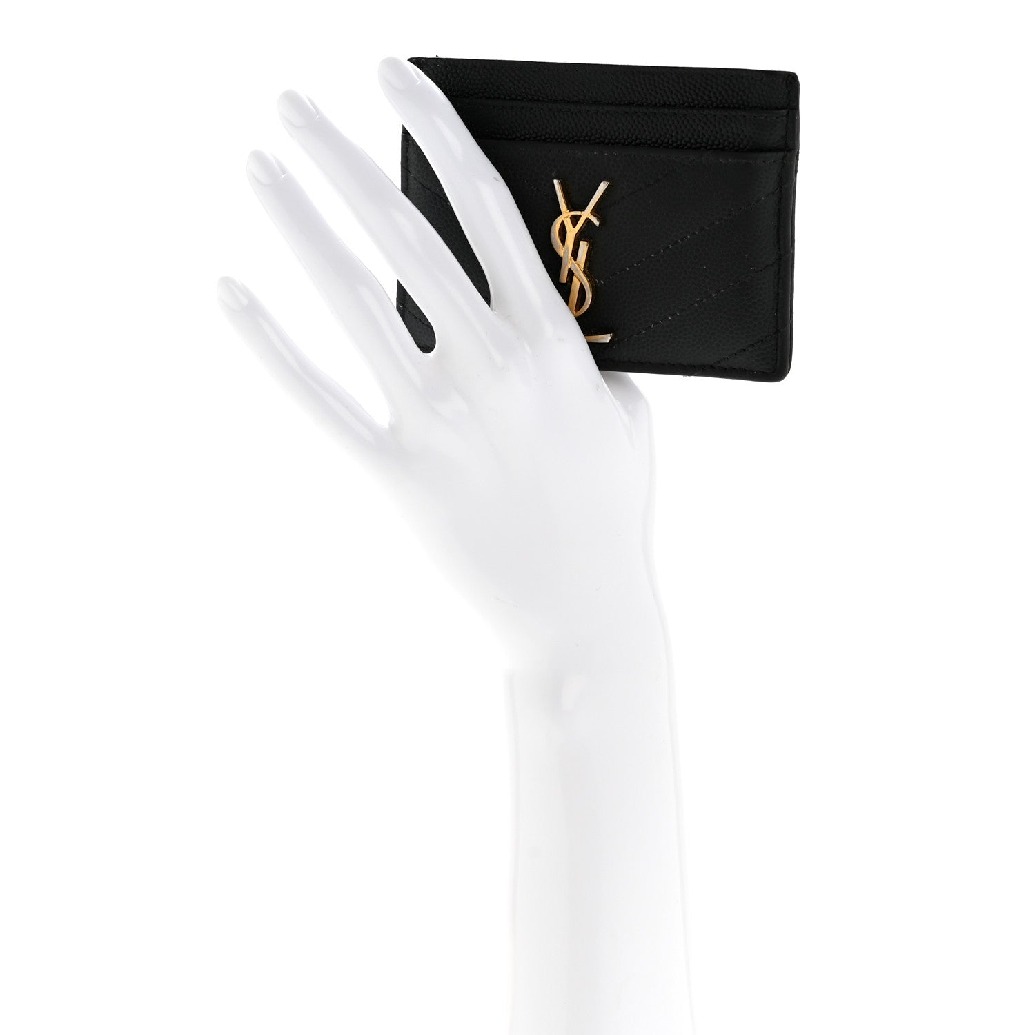 Saint Laurent Grain De Poudre Matelasse Chevron Monogram Credit Card Case Black 2 of 11