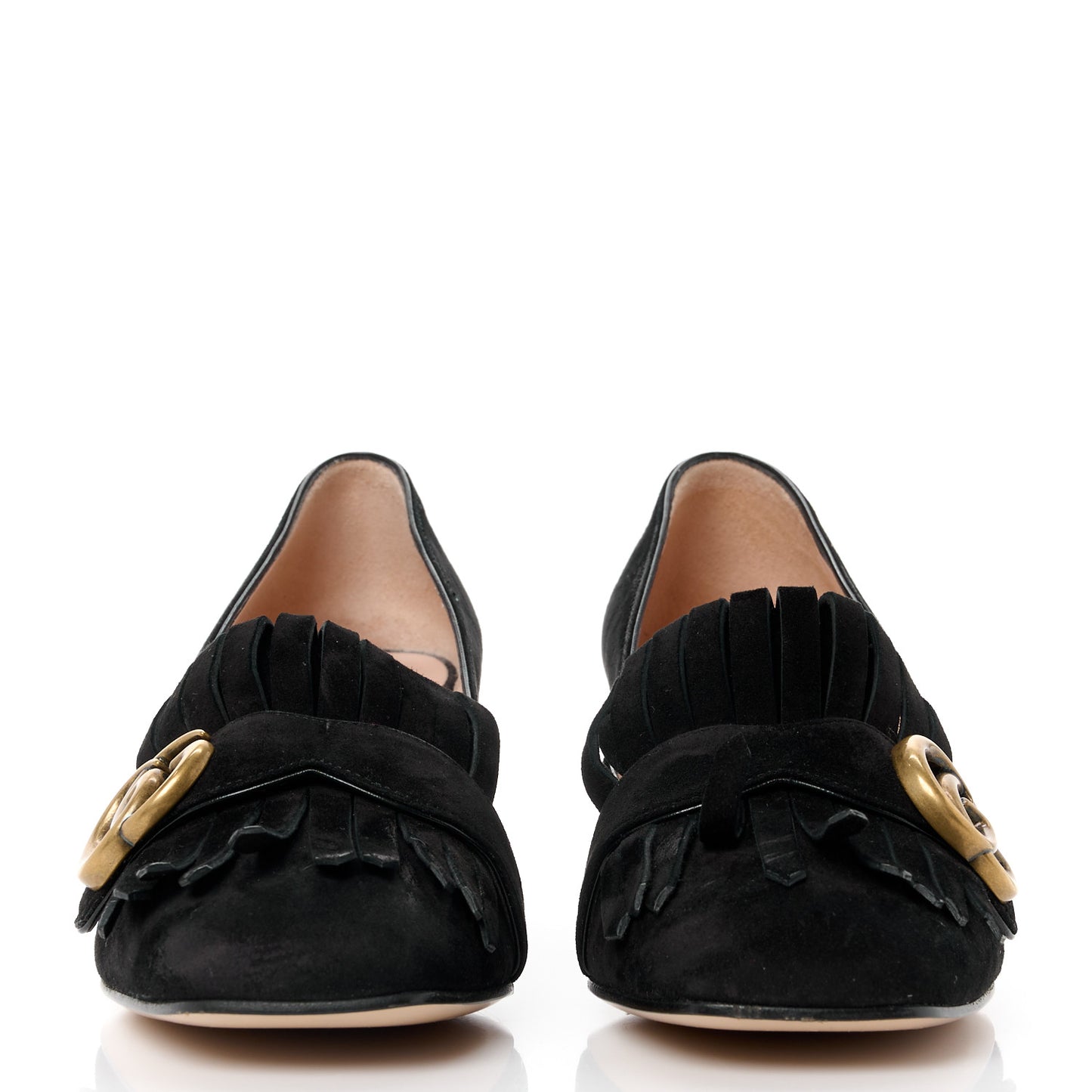 Kid Scamosciato GG Marmont Fringe 50mm Loafer Pumps 38 Black