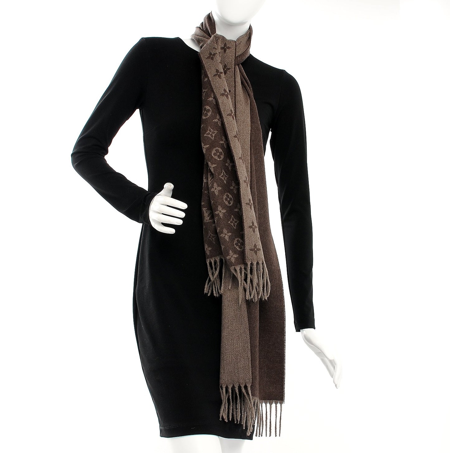 Cashmere Wool Monogram Gradient Scarf Brown