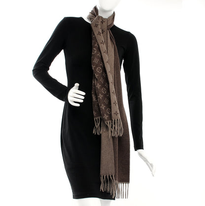 Louis Vuitton Cashmere Wool Monogram Gradient Scarf Brown 2 of 5