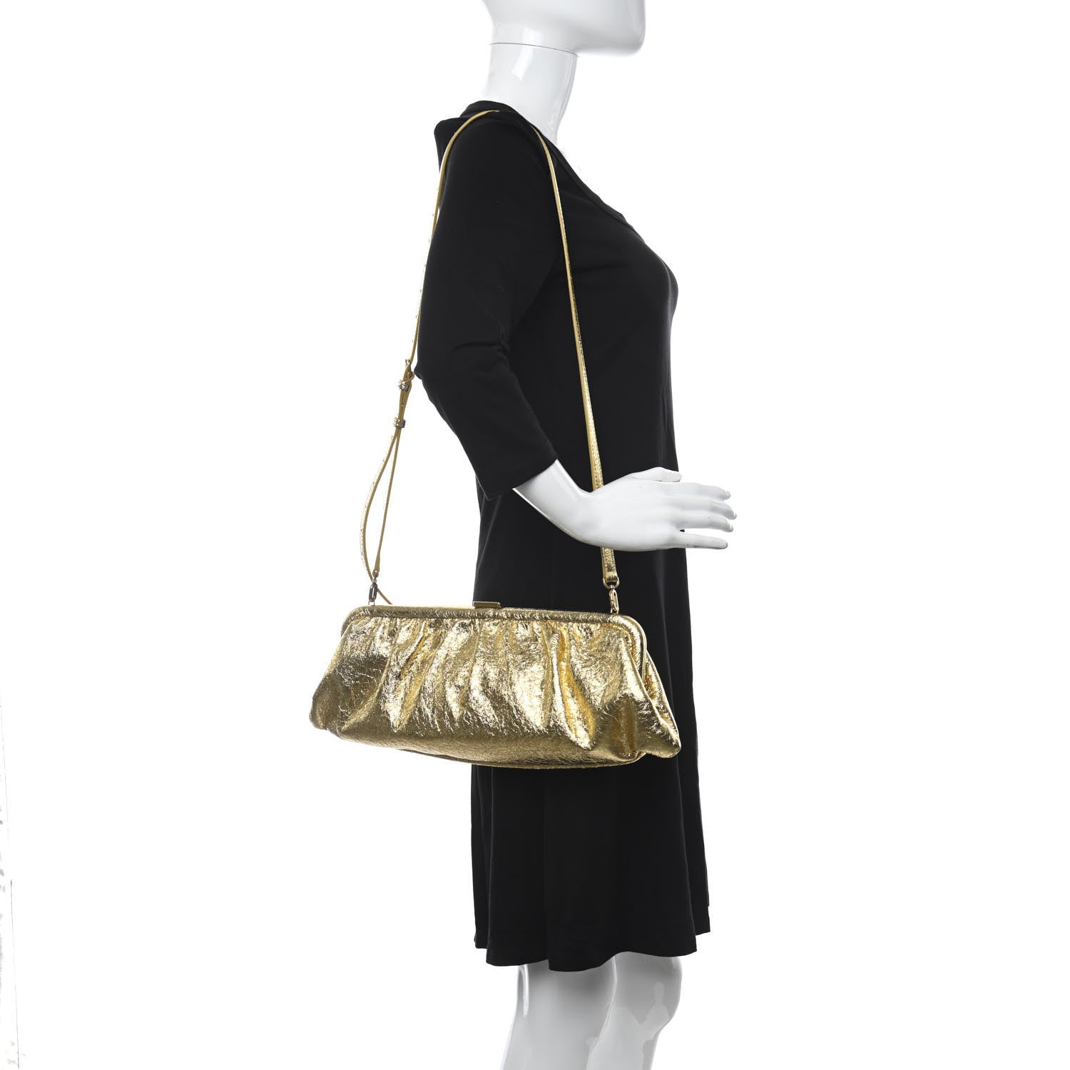 Balenciaga Metallic Textured Calfskin Logo XL Cloud Clutch Gold 2 of 10