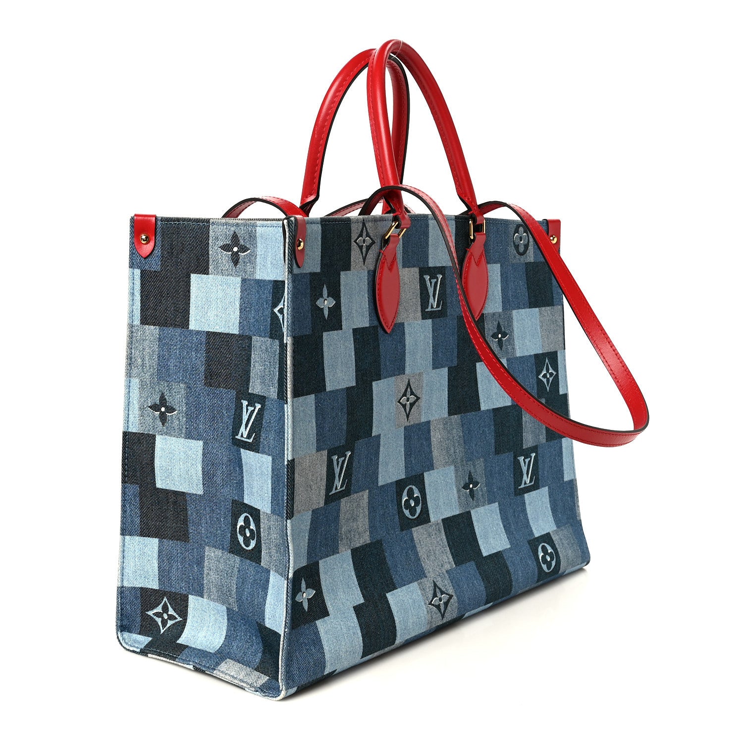 Louis Vuitton Denim Damier Monogram Onthego Blue Rouge 3 of 11