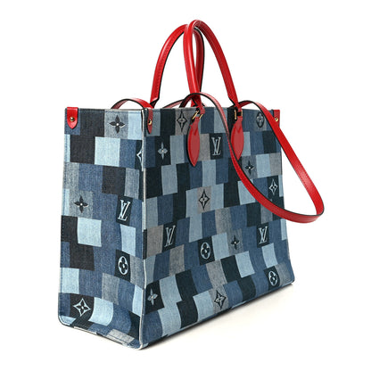 Louis Vuitton Denim Damier Monogram Onthego Blue Rouge 3 of 11
