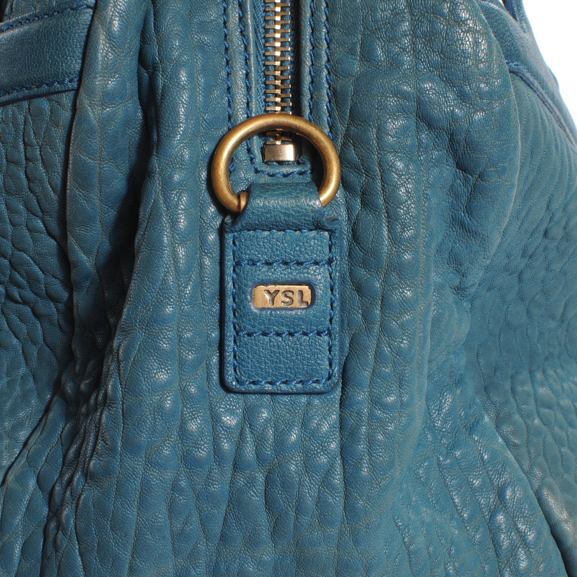 Saint Laurent Pebbled Leather Sac Bowly Blue 5 of 8