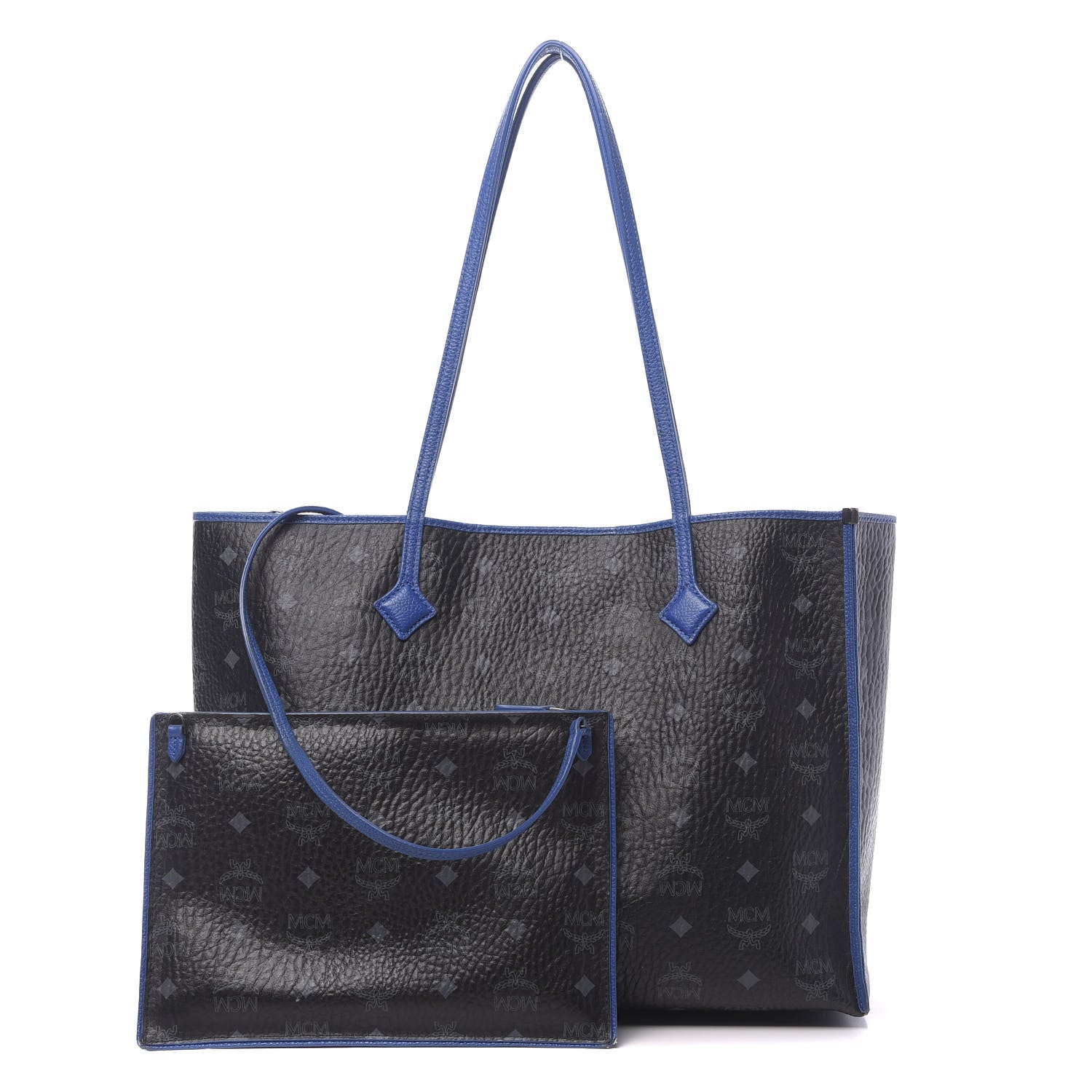 MCM Metallic Visetos Medium Kira Shopper Tote Black Blue 1 of 17