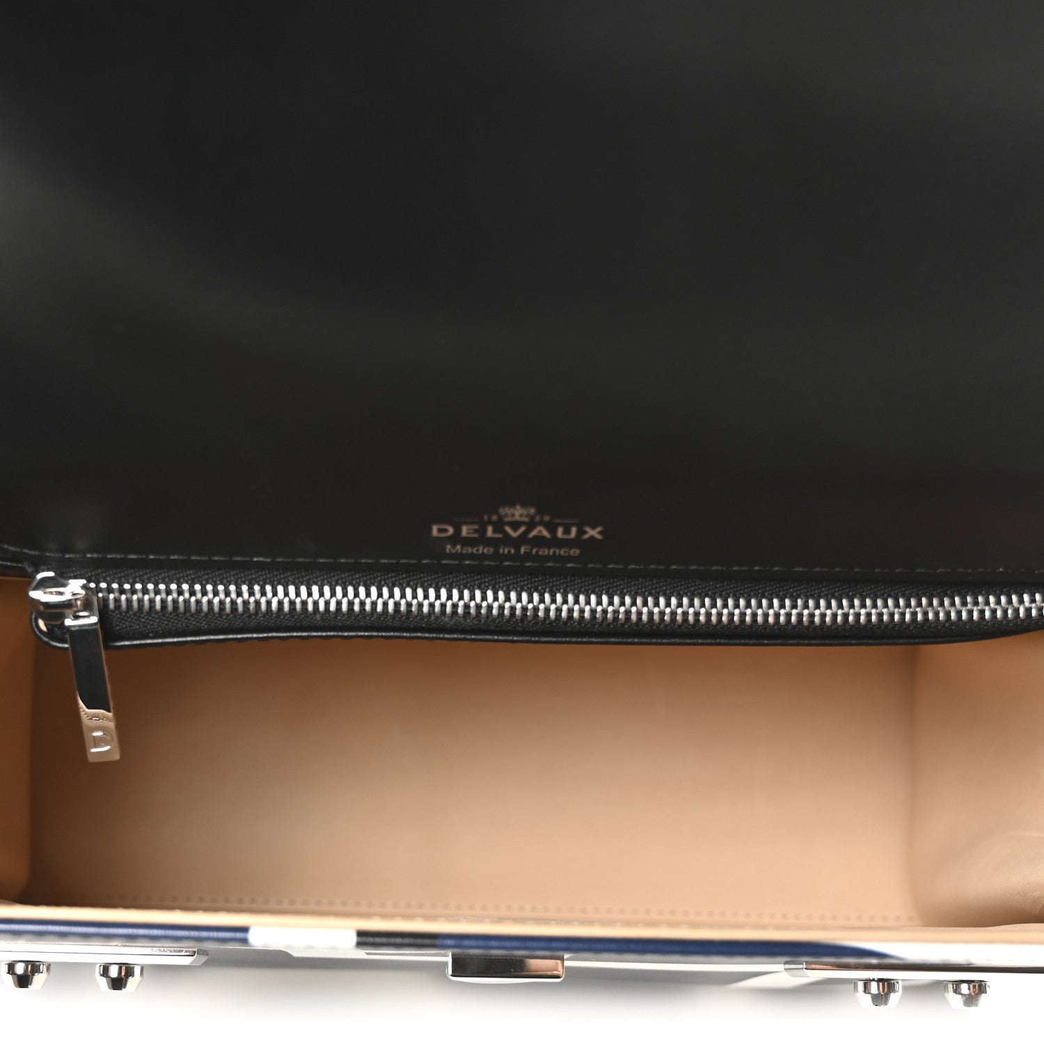 Delvaux Box Calfskin MM Tempete Satchel Navy Ivory Black 6 of 10