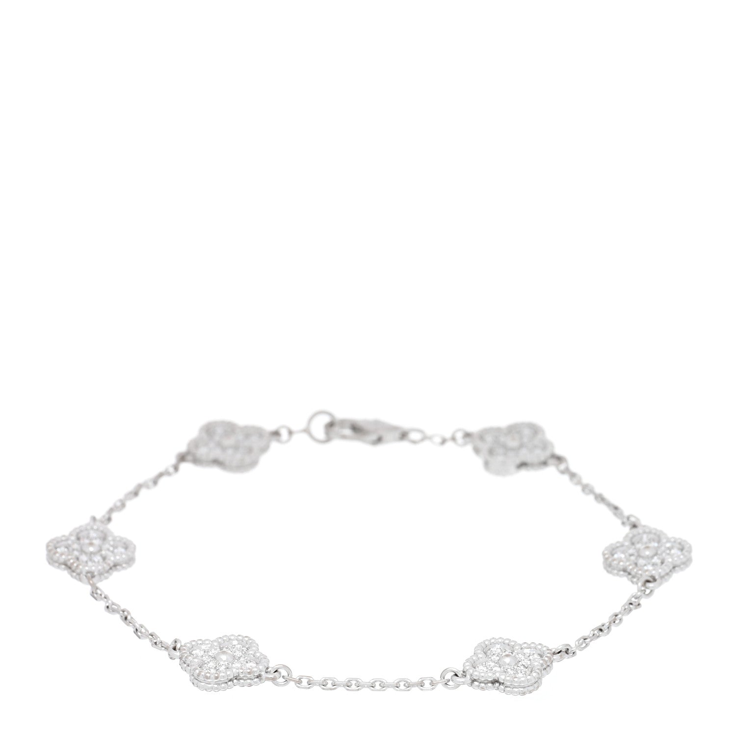 Van Cleef & Arpels 18K White Gold Diamond 6 Motifs Sweet Alhambra Bracelet 1 of 3