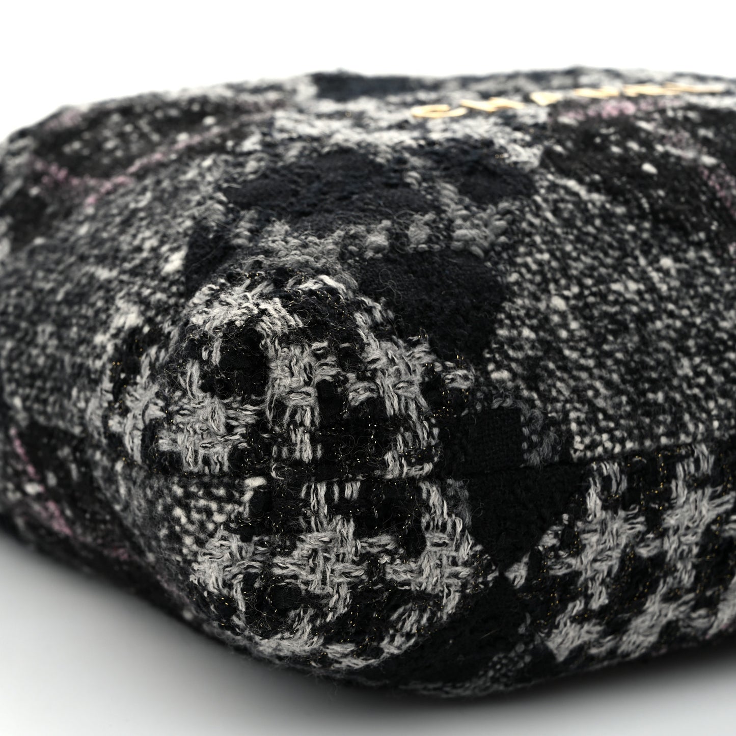 Tweed Patchwork Quilted Chanel 22 Black Grey Pink