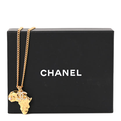 Chanel Crystal Pearl CC Africa Pendant Necklace Gold White 5 of 5