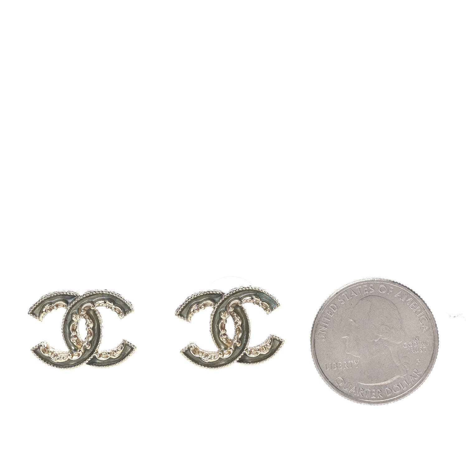 Chanel Enamel CC Baroque Earrings Light Gold 2 of 5