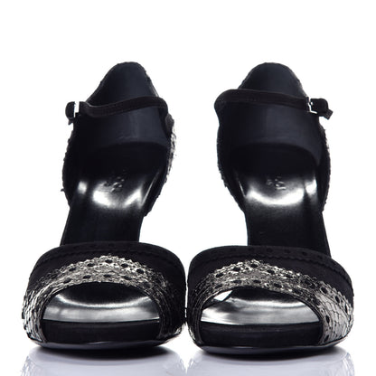 Gucci Laminated Snakeskin Kid Scamosciato Ankle Strap Peep Toe Pumps 38.5 Anthracite Black 2 of 8