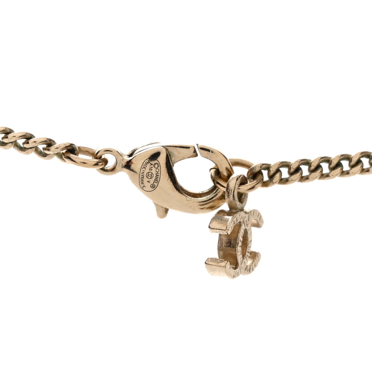 Baguette Crystal CC Necklace Light Gold