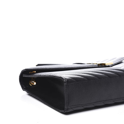Saint Laurent Grain De Poudre Matelasse Chevron Large Monogram Satchel Black 5 of 9