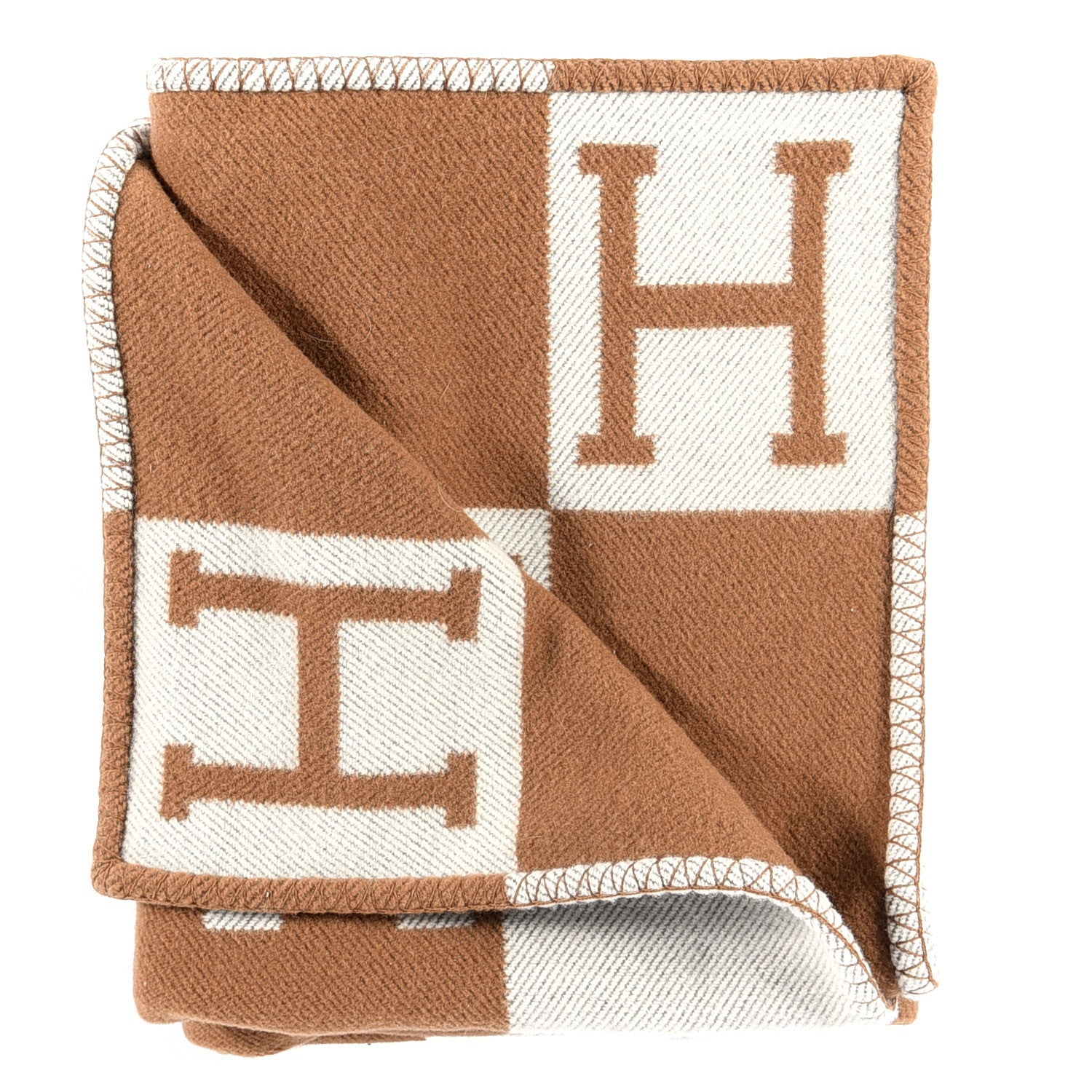 Hermes Wool Cashmere Avalon Blanket Ecru Camel 6 of 9