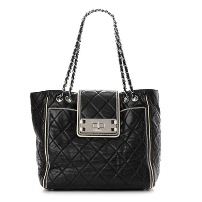 Chanel Glazed Lambskin Quilted Large North South Tote Black 1 of 15
