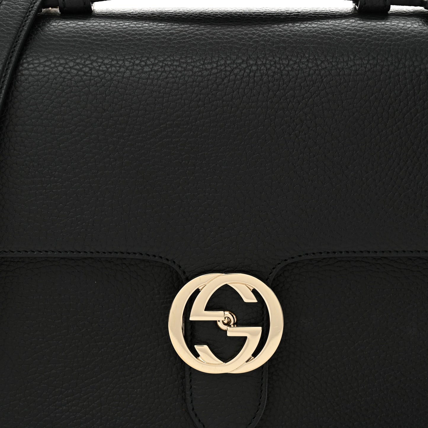 Dollar Calfskin Medium Interlocking G Top Handle Shoulder Bag Black