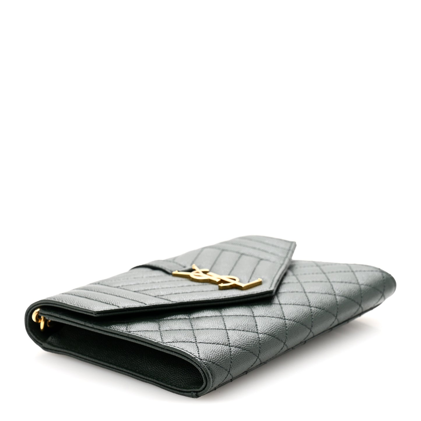 Grain De Poudre Textured Mixed Matelasse Triquilt Monogram Clutch Vert Fonce
