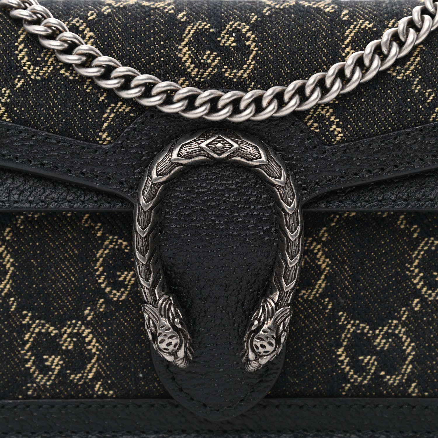 Gucci Jacquard Black Denim GG Monogram Super Mini Dionysus Shoulder Bag Black Ivory 7 of 10