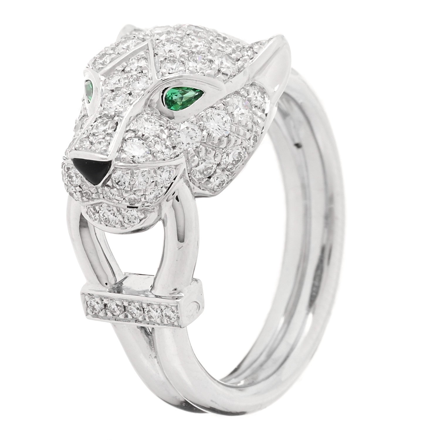 Cartier 18K White Gold Diamond Emerald Black Onyx Panthere de Cartier Ring 49 4.75 1 of 6