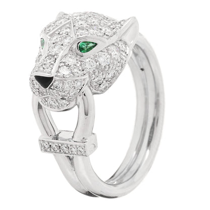 Cartier 18K White Gold Diamond Emerald Black Onyx Panthere de Cartier Ring 49 4.75 1 of 6