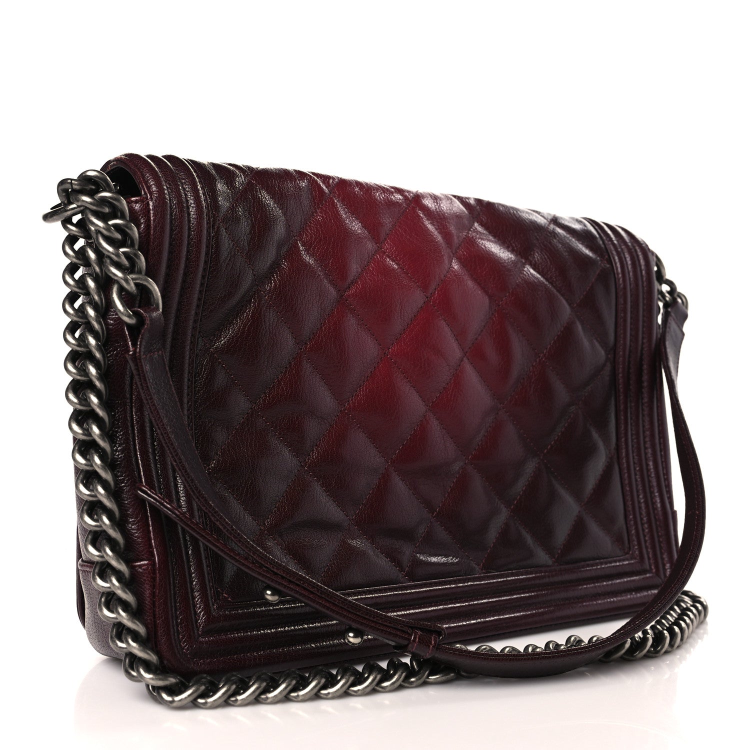 Chanel Goatskin Ombre Faded Quilted New Medium Boy Flap Burgundy 3 of 9