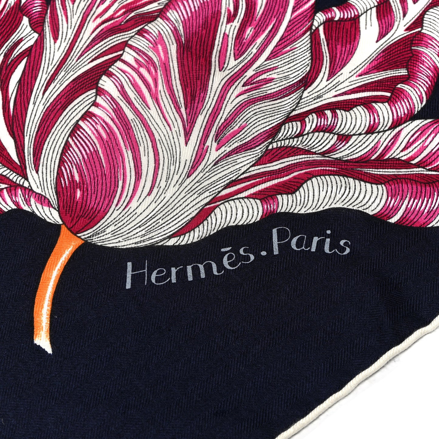 Cashmere Silk Tulipomanie Giant Pointe Triangle Scarf Marine Corail Multicolor