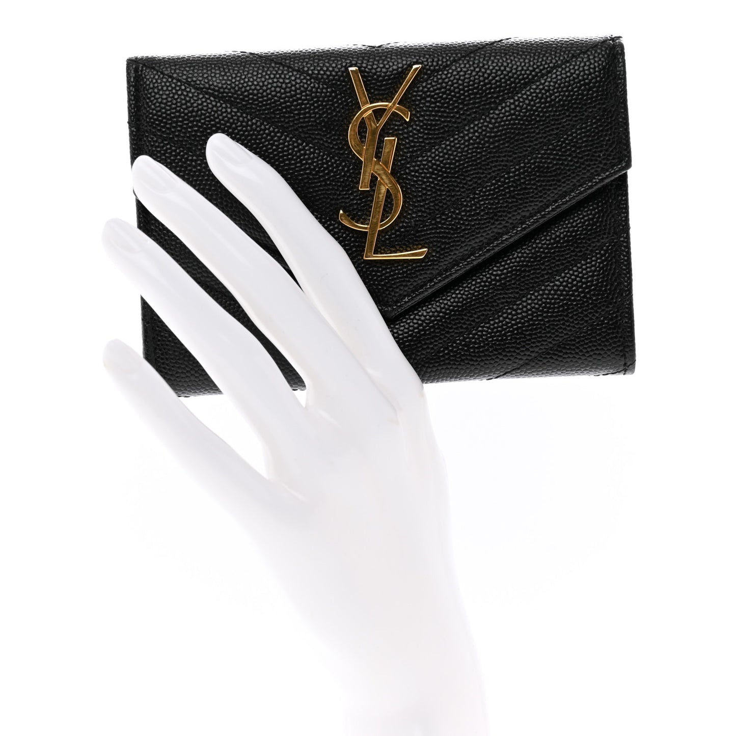 Grain De Poudre Matelasse Chevron Small Monogram Envelope Wallet Black