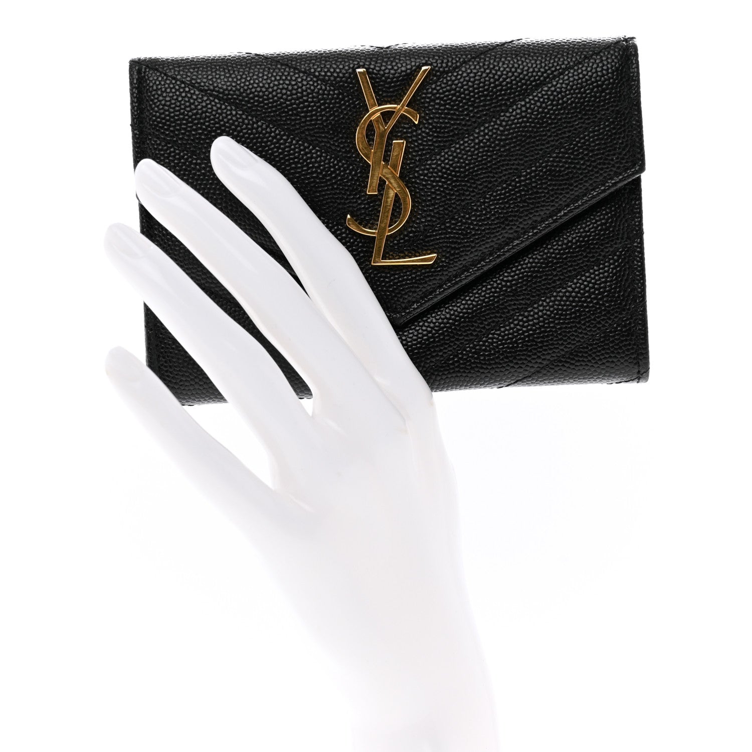 Saint Laurent Grain De Poudre Matelasse Chevron Small Monogram Envelope Wallet Black 2 of 7