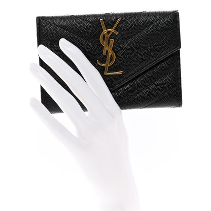 Saint Laurent Grain De Poudre Matelasse Chevron Small Monogram Envelope Wallet Black 2 of 7
