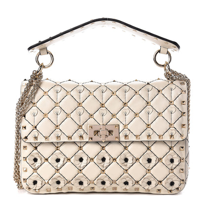 Valentino Garavani Lambskin Flower Medium Rockstud Spike Shoulder Bag Ivory 1 of 9