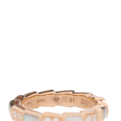 Bulgari 18K Rose Gold Diamond Mother of Pearl 4mm Serpenti Viper Band Ring 51 5.75 5 of 6