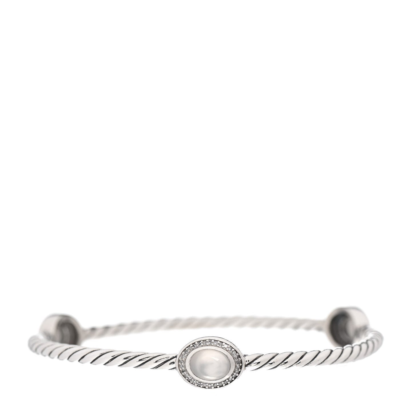 Sterling Silver Diamond Moonstone Color Classics 3 Station Bangle Bracelet