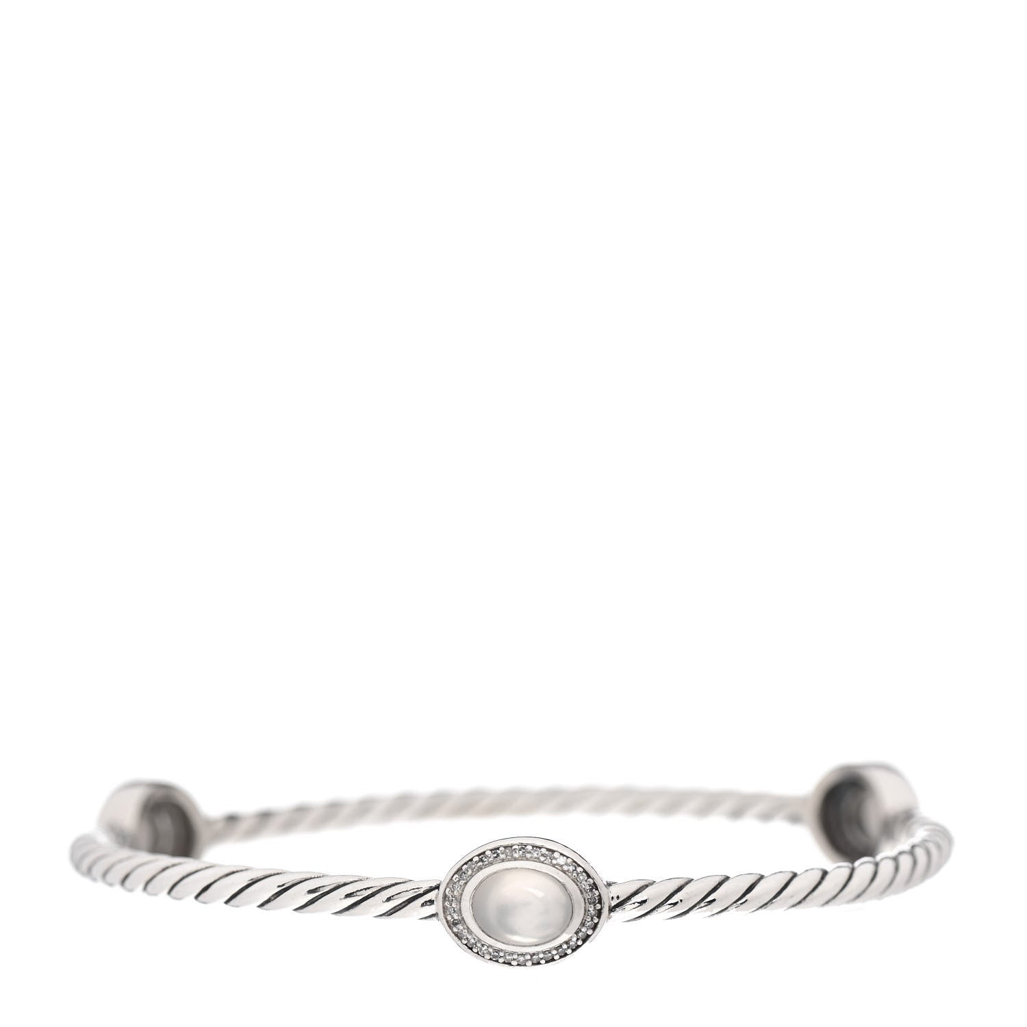David Yurman Sterling Silver Diamond Moonstone Color Classics 3 Station Bangle Bracelet 1 of 4
