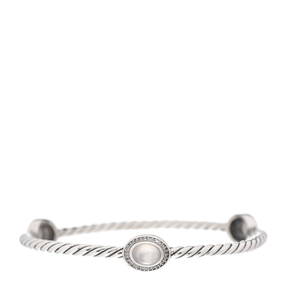 David Yurman Sterling Silver Diamond Moonstone Color Classics 3 Station Bangle Bracelet 1 of 4