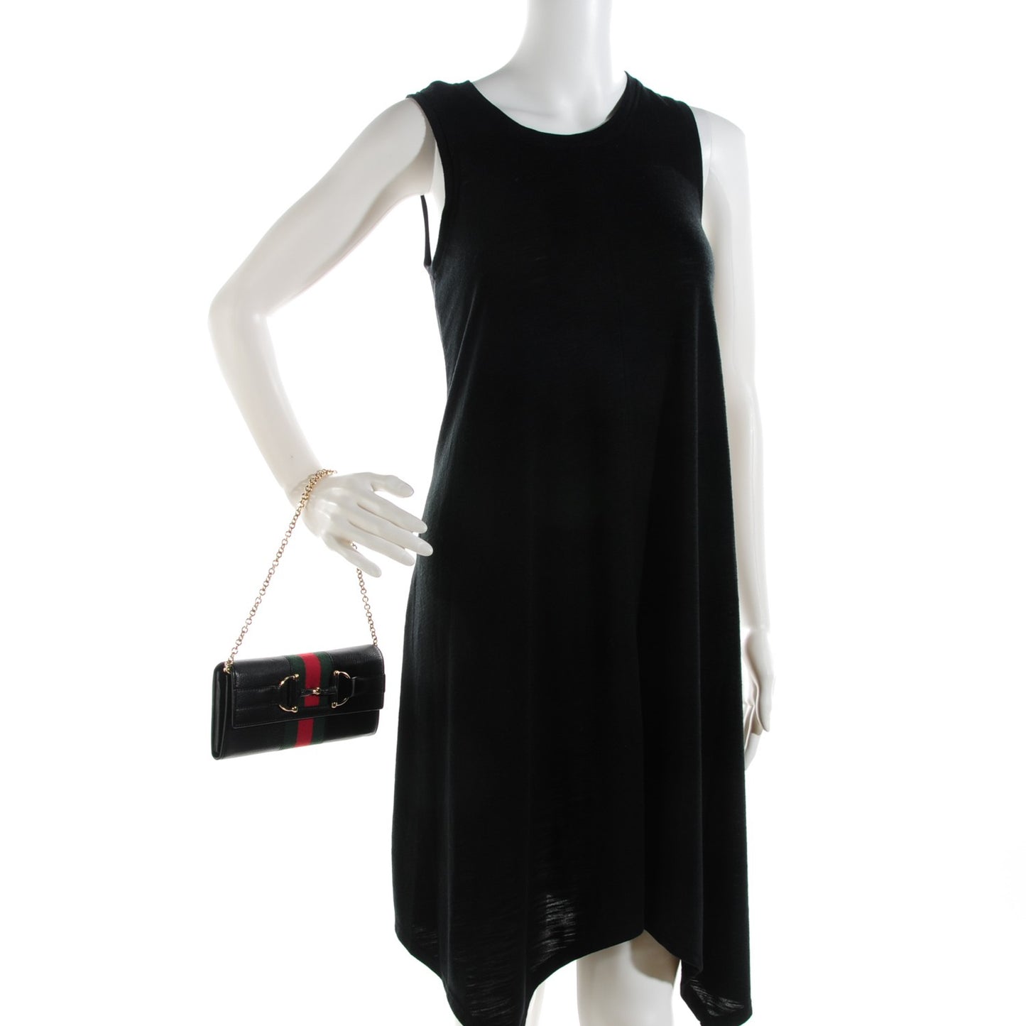 Calfskin Web Horsebit Chain Clutch Wallet Black
