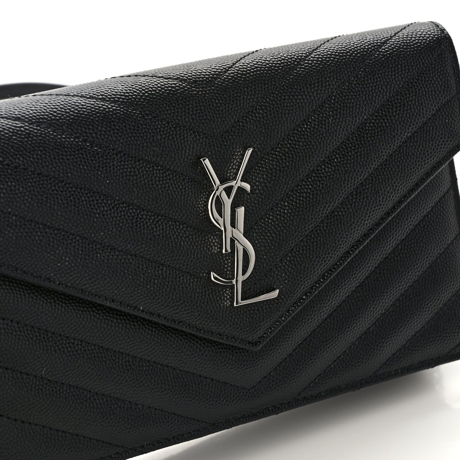 Saint Laurent Grain De Poudre Matelasse Chevron Monogram Envelope Chain Wallet Black 10 of 11