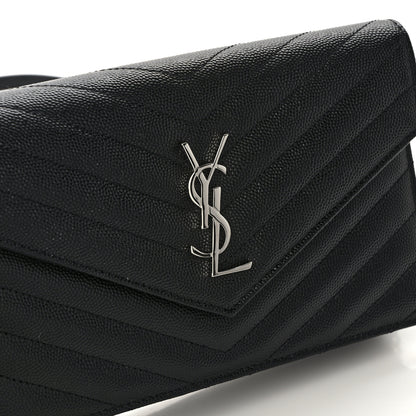 Saint Laurent Grain De Poudre Matelasse Chevron Monogram Envelope Chain Wallet Black 10 of 11