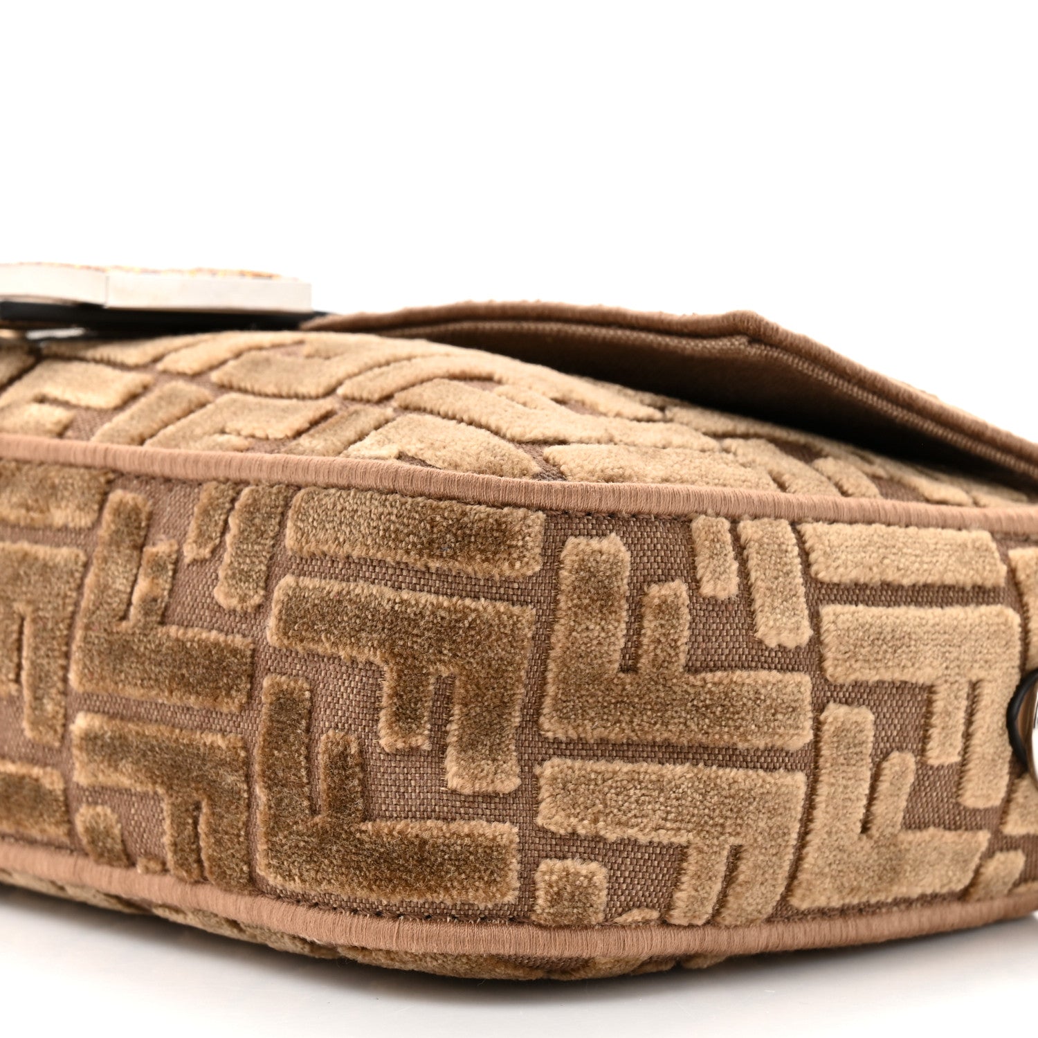 Fendi Velvet Jacquard FF Crystal Baguette Cappuccino 9 of 10
