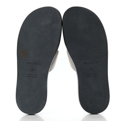 Hermes Canvas Calfskin Mens Izmir Sandals 40 Black Prunoir 5 of 8