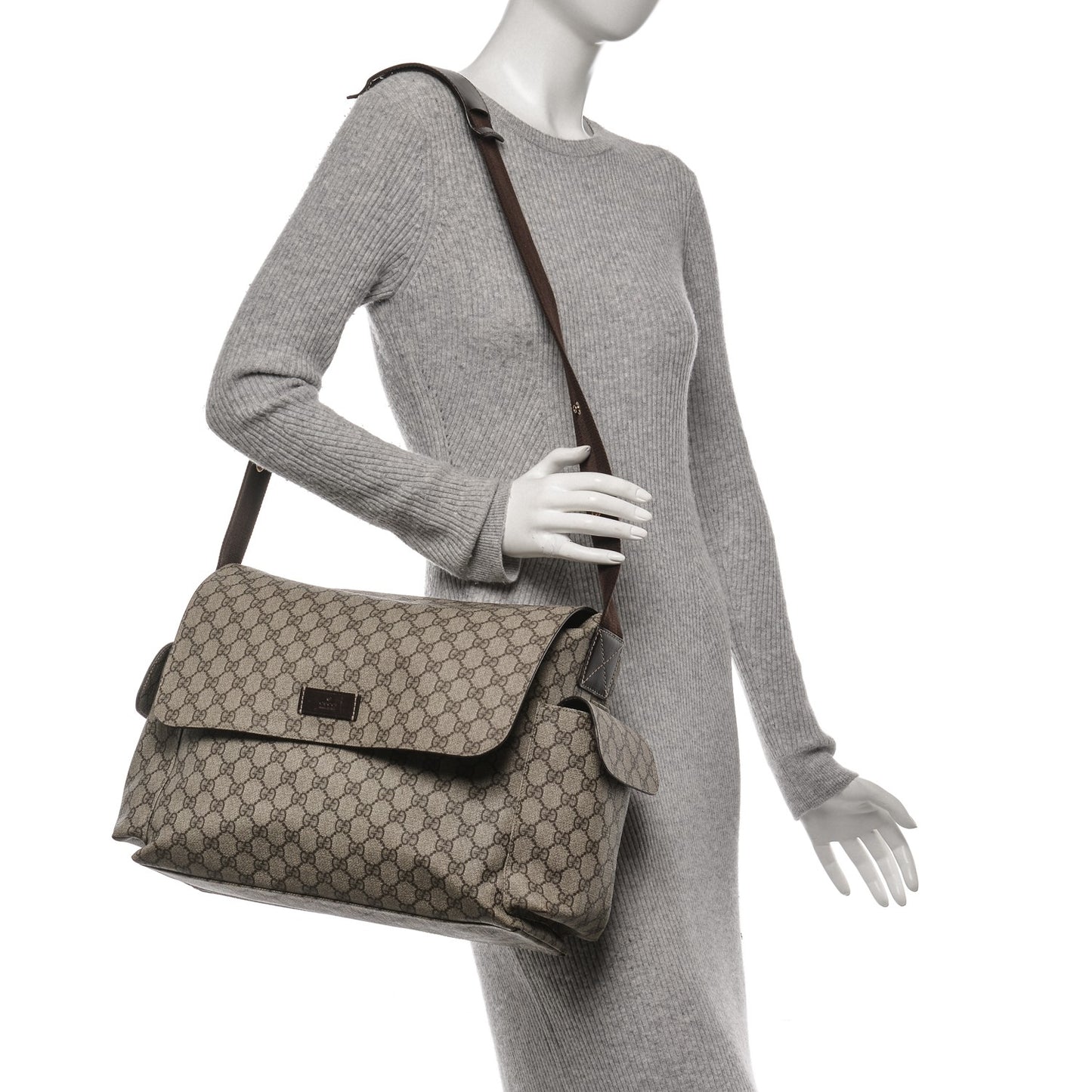 GG Plus Monogram Messenger Diaper Bag Dark Brown