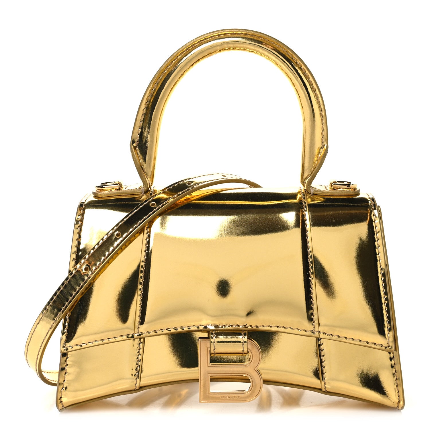 Balenciaga Mirror Calfskin Hourglass Top Handle Bag XS Gold 1 of 10