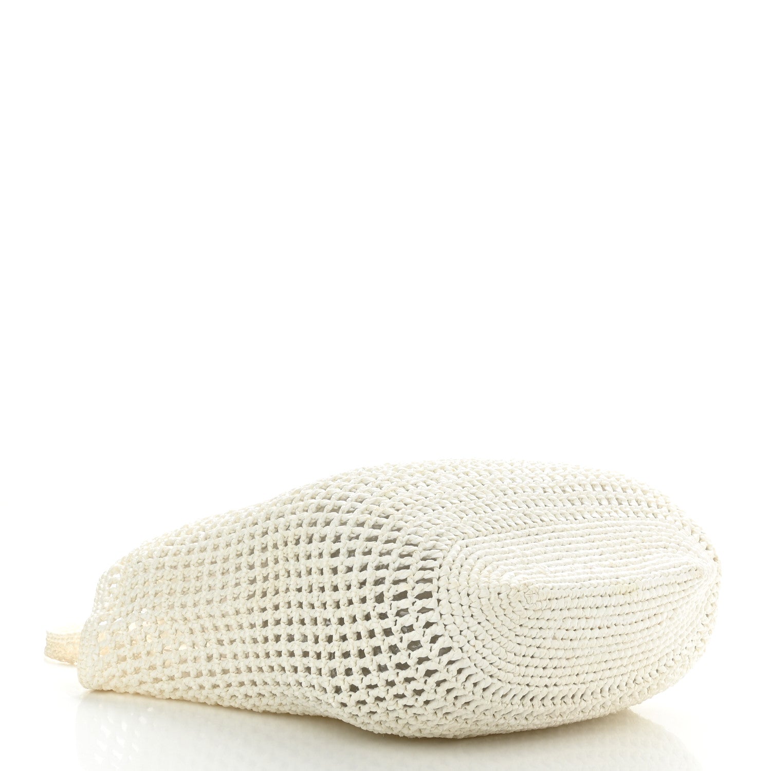 Prada Yarn Raffia Effect Crochet Logo Embroidered Shopping Tote Bag White 4 of 9